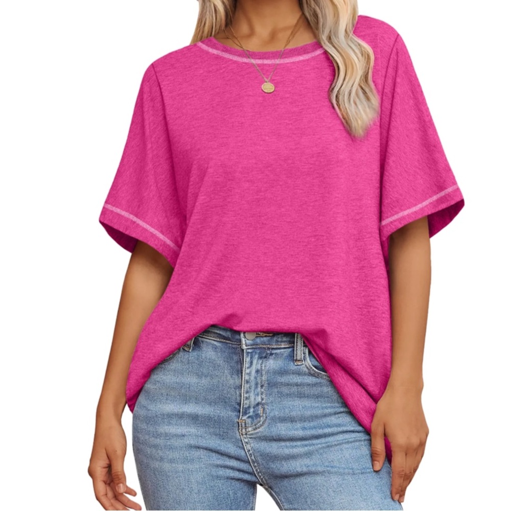 Pink Oversized Crew Neck Tee